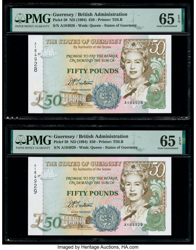 Guernsey States of Guernsey 50 Pounds ND (1994) Pick 59 Two Consecutive Examples...