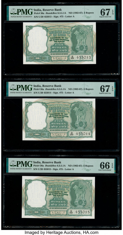 India Reserve Bank of India 5 Rupees ND (1962-67) Pick 36a Jhun6.3.5.1A Three Co...