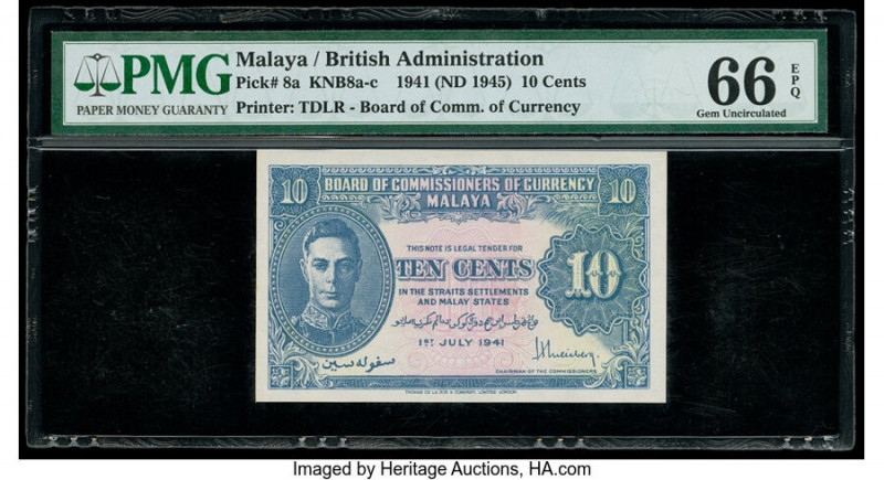 Malaya Board of Commissioners of Currency 10 Cents 1941 (ND 1945) Pick 8a KNB8a-...