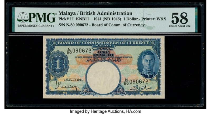 Malaya Board of Commissioners of Currency 1 Dollar 1.7.1941 (ND 1945) Pick 11 KN...