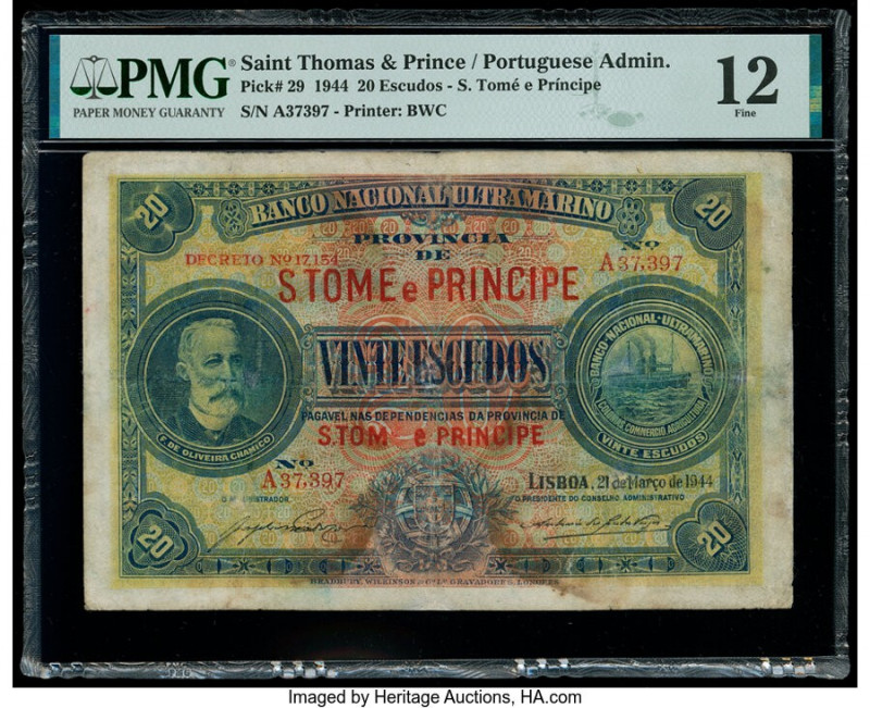 Saint Thomas and Prince Banco Nacional Ultramarino 20 Escudos 21.3.1944 Pick 29 ...