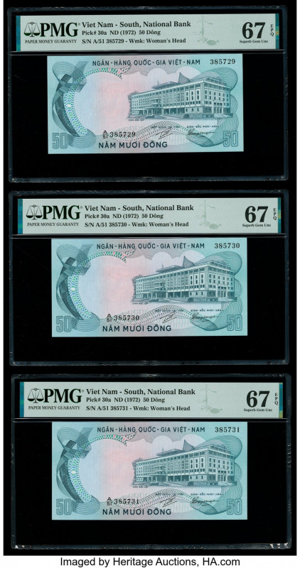 South Vietnam National Bank of Viet Nam 50 Dong ND (1972) Pick 30a Three Consecu...