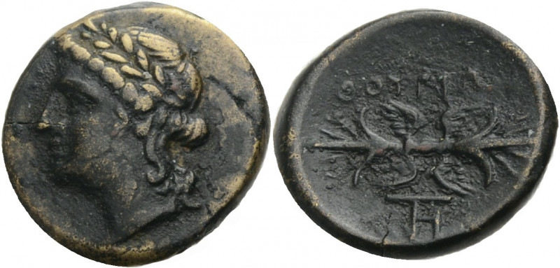 Lukanien. 
Thurioi. 
Kleinbronze, ca. 280 v. Chr. Apollonkopf mit L. n.l. Rv. ...