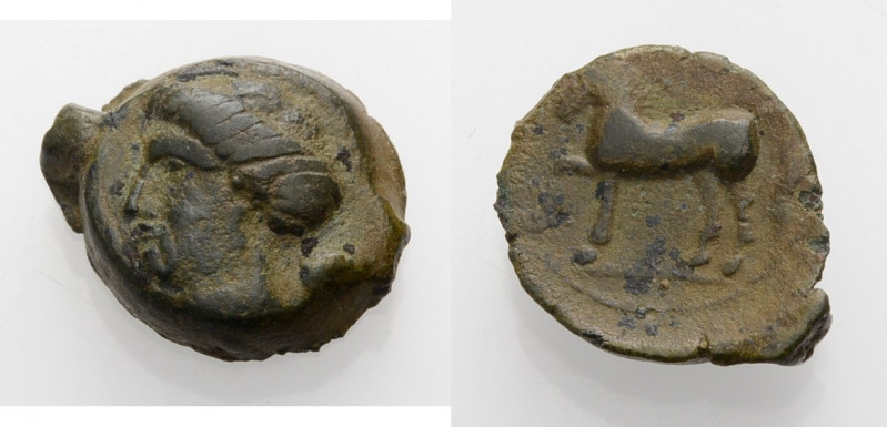 Sizilien. 
Eryx. 
Onkia, 400-340 v. Chr. Nymphenkopf n.l., das Haar auf dem Hi...