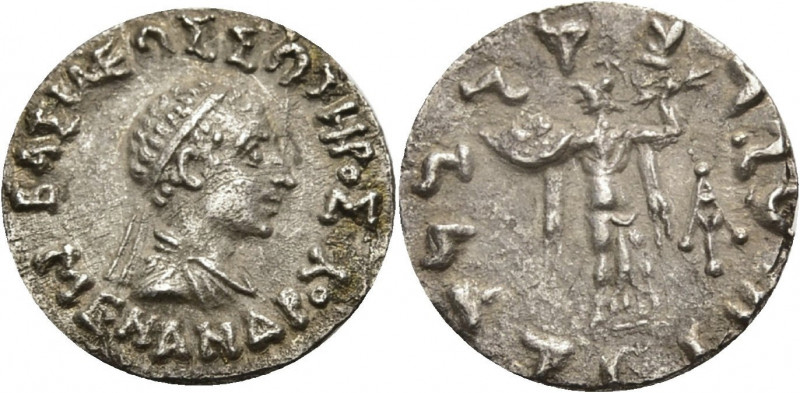 Baktrien. 
Könige von Baktrien. 
Menandros, 155-130 v. Chr. Drachme. Drap. Büs...