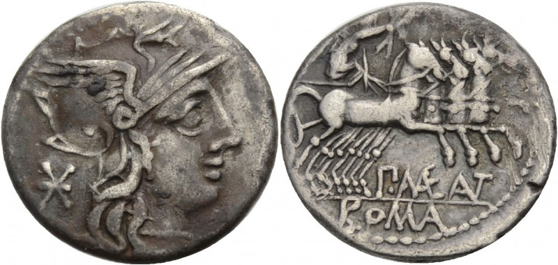 Römische Republik. 
P. Maenius Antiaticus, 132 v. Chr. Denar. Kopf der Roma im ...