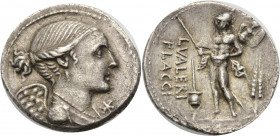 Römische Republik. 
L. Valerius Flaccus, 108-107 v. Chr. Denar. Drap. Büste der Victoria, das Haar auf dem Hinterkopf in einem Knoten; unter dem Kinn...