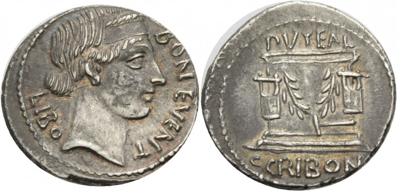 Römische Republik. 
L. Scribonius Libo, 62 v. Chr. Denar. BON EVENT - LIBO Kopf...