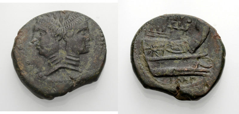 Imperatorische Prägungen. 
Pompejus Magnus, + 48 v. Chr. As, 45 v. Chr. Spanien...