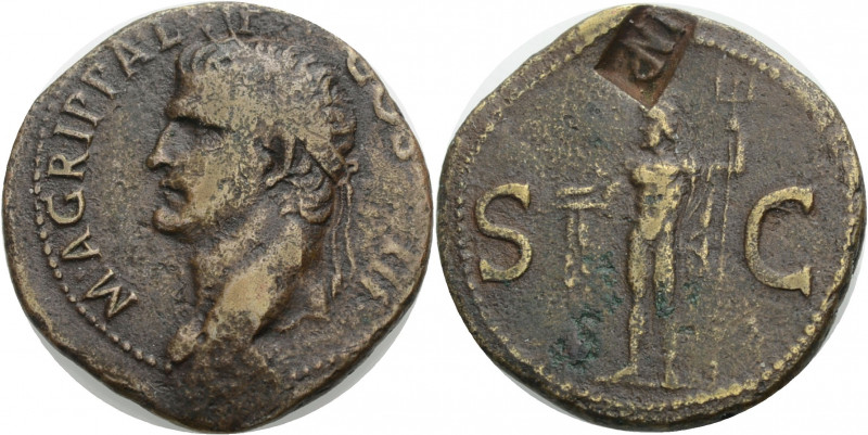 Kaiserzeit. 
Agrippa, +12 v. Chr. As, postum, unter Caligula (37-41), Kopf mit ...
