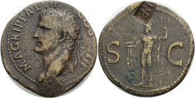 Kaiserzeit. 
Agrippa, +12 v. Chr. As, postum, unter Caligula (37-41), Kopf mit Rostralkrone n.l. Rv. S-C Neptun frontal stehend, Kopf n.l., Chlamys ü...