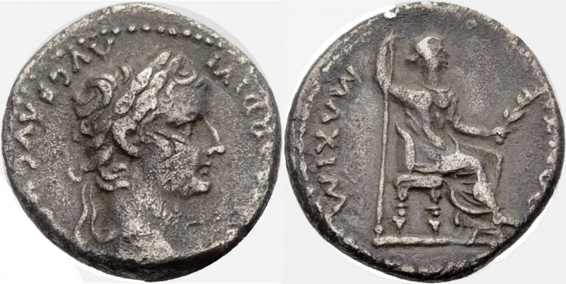 Kaiserzeit. 
Tiberius, 14-37. Denar, 36-37 Lugdunum. Büste mit L. n. r. Rv. (PO...