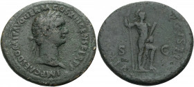Kaiserzeit. 
Domitianus, 81-96. As, 87 Büste mit L. n. r. Rv. VIRTVS AVGVSTI/ S-C Virtus n. r. stehend, Fuß auf Helm, Speer und Parazonium haltend. 1...