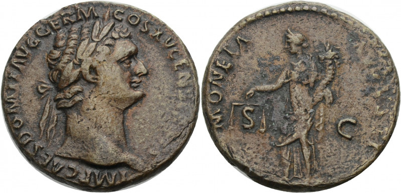 Kaiserzeit. 
Domitianus, 81-96. As, 90-91 Büste mit L. n. r. Rv. MONETA AVGVSTI...