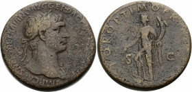 Kaiserzeit. 
Trajanus, 98-117. Sesterz, 104-107 Büste mit Schulterdrapierung und L. n. r. Rv. SPQR OPTIMO PRIN(CIPI)/S-C Pax n.l. stehend, Ölzweig un...