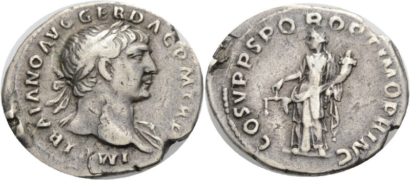 Kaiserzeit. 
Trajanus, 98-117. Denar, ca. 108-109 Büste n. r. mit L. und Schult...