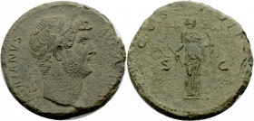 Kaiserzeit. 
Hadrianus, 117-138. Sesterz, ca. 124-125 Büste mit Drapierung auf der l. Schulter und L. n. r. Rv. COS III/ S-C Diana im langen Gewand n...