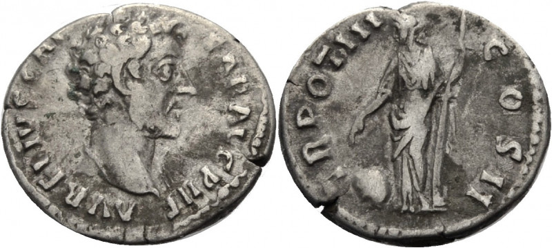 Kaiserzeit. 
Marcus Aurelius, 161-180. Denar, 148-149 Barhäuptige Büste n. r. R...