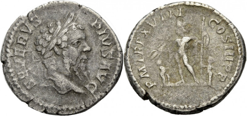 Kaiserzeit. 
Septimius Severus, 193-211. Denar, 210 Büste mit L. n. r. Rv. PM T...
