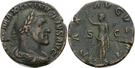 Kaiserzeit. 
Maximinus I. Thrax, 235-238. Sesterz, 235. Drap., gep. Büste mit L. n.r. Rv. PAX-AVGVSTI/S-C Pax im langen Gewand, mit Zepter und Zweig ...