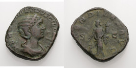 Kaiserzeit. 
Herennia Etruscilla, Gattin des Traianus Decius, 249-251. Sesterz. Drap. Büste n.r., Diadem im Haar. Rv. FECVNDITAS AVG / S - C Fecundit...