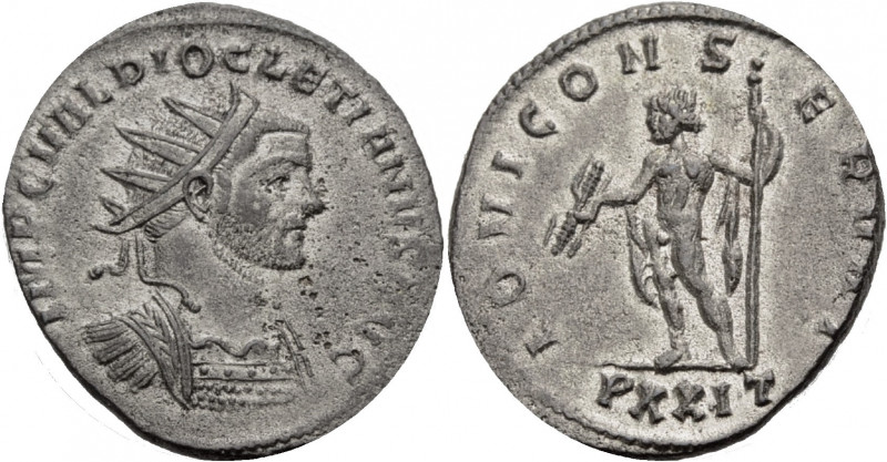 Kaiserzeit. 
Diocletianus, 284-305. Antoninian, 288 Ticinum. Gep. Büste mit Str...