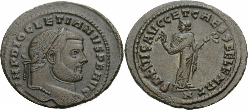 Kaiserzeit. 
Diocletianus, 284-305. Follis, 298-299 Karthago. Büste mit L. n. r...