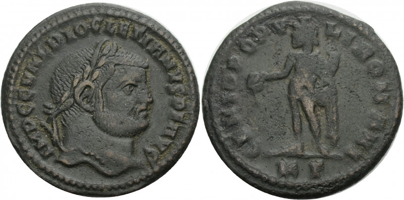 Kaiserzeit. 
Diocletianus, 284-305. Follis, 295-296 Cyzicus. Büste mit L. n. r....