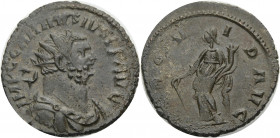 Kaiserzeit. 
Carausius, 287-293. Antoninian, "C Mint", früher als Camulodunum bezeichnet. Drap., gep. Büste mit Strkr. n. r. Rv. PROVID AVG Provident...