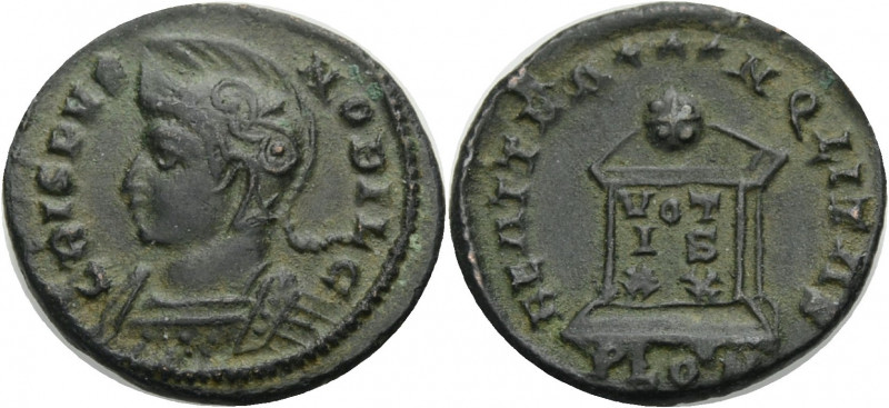 Kaiserzeit. 
Crispus, Caesar, 317-326. Nummus, 321-322 London. Gep. Büste mit H...