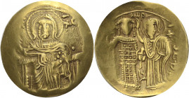 Johannes III. Dukas, 1222-1254. Hyperpyron, Gold, Magnesia. IC-XR Christus mit Nimbus frontal sitzend, die Rechte segnend erhoben. Rv. Iw/De C/Pw/TH -...