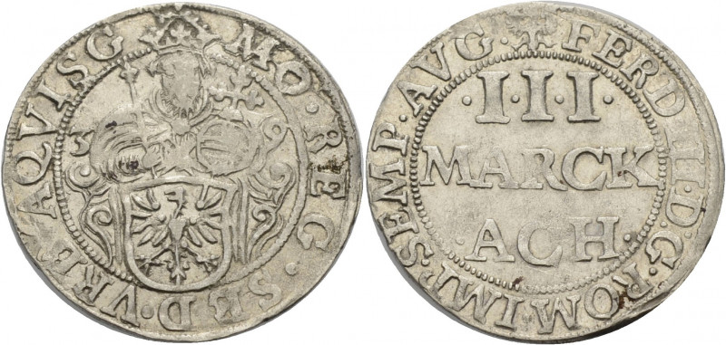 Aachen, Stadt. 
3 Mark 1639. Brustbild Karls d. Gr. mit Zepter und Reichsapfel ...