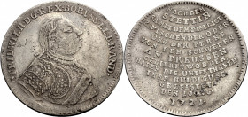 Brandenburg/-Preussen, Markgrafschaft, seit 1701. 
FRIEDRICH WILHELM I., "der Soldatenkönig", 1713-1740. Medaille in Form eines 2/3 Talers 1721 auf d...