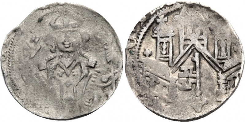 Corvey, Abtei. 
HEINRICH IV. VON SPIEGEL, 1361-1380, Pfennig. Sitzender Bischof...