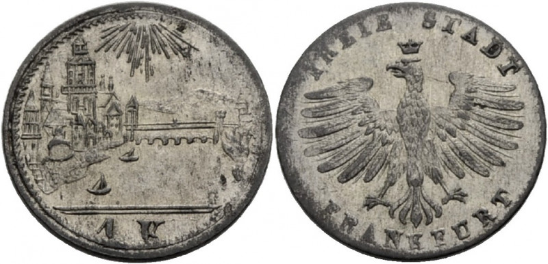 Frankfurt, Freie Stadt. 
Kreuzer o. J. (1839-1840) mit Stadtansicht. J.&nbsp;14...