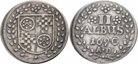 Mainz, Erzbistum. 
ANSELM FRANZ VON INGELHEIM, 1679-1695. 2 Albus 1690. Wappen. Rv. Wert. PA&nbsp;584, Slg.&nbsp;Walther&nbsp;418. . 

Sehr schön