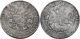 Mansfeld/-Vorderortlinie Bornstedt, Grafschaft. 
BRUNO II., WILHELM I., JOHANN GEORG IV. und VOLRAT VI., 1605-1615. Taler 1612, Eisleben. Zweifach be...