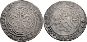 Sachsen/-Meissen. 
FRIEDRICH III., 1349-1381. Groschen o. J. (um 1380), Freiberg. Blumenkreuz im Vierpass. Rv. Löwe n. l., eine Kugel in der oberen S...