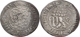Sachsen/-Meissen. 
FRIEDRICH II. mit seiner Gemahlin MARGARETHA, 1456-1464. Schwertgroschen, Colditz. Rv. Blumenkreuz, oben Kurschild, Mzz. Doppelkre...