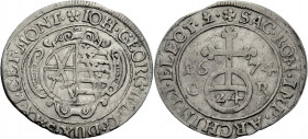 Sachsen/-Alb. Linie, Kurfürstentum nach 1547. 
JOHANN GEORG II., 1656-1680. Groschen 1674, Dresden. Wappen. Rv. Reichsapfel mit Wertzahl 24 zwischen ...