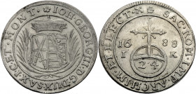 Sachsen/-Alb. Linie, Kurfürstentum nach 1547. 
JOHANN GEORG III., 1680-1691. 1/24 Taler 1688, Dresden. Wappen unter Kurhut zwischen Palmzweigen. Rv. ...