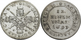 Sachsen/-Alb. Linie, Kurfürstentum nach 1547. 
JOHANN GEORG IV., 1691-1694. 1/12 Taler 1693, Dresden. Gekreuzte Schwerter, in den Winkeln gekrönte Wa...