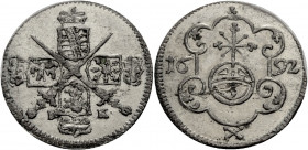 Sachsen/-Alb. Linie, Kurfürstentum nach 1547. 
JOHANN GEORG IV., 1691-1694. 3 Pfennig 1692, Dresden. Zwei gekreuzte Schwerter, in den Winkeln vier ge...