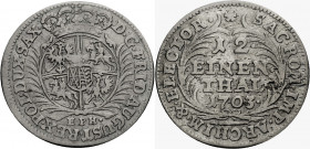 Sachsen/-Alb. Linie, Kurfürstentum nach 1547. 
FRIEDRICH AUGUST I., 1694-1733. 1/12 Taler 1703, Leipzig. Gekröntes Wappen zwischen Palmzweigen, darun...