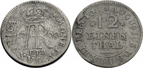 Sachsen/-Alb. Linie, Kurfürstentum nach 1547. 
FRIEDRICH AUGUST I., 1694-1733. 1/12 Taler 1709, Leipzig. Gekröntes Monogramm AR zwischen geteilter Ja...