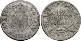 Sachsen/-Alb. Linie, Kurfürstentum nach 1547. 
FRIEDRICH AUGUST I., 1694-1733. 1/12 Taler 1712, Leipzig. Gekröntes eingebuchtetes Wappen zwischen Pal...