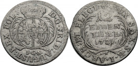 Sachsen/-Alb. Linie, Kurfürstentum nach 1547. 
FRIEDRICH AUGUST I., 1694-1733. 1/12 Taler 1727, Dresden. Gekröntes Wappen zwischen Palmzweigen, darun...