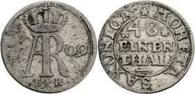 Sachsen/-Alb. Linie, Kurfürstentum nach 1547. 
FRIEDRICH AUGUST I., 1694-1733. 1/48 Taler 1709, Leipzig. Gekröntes Monogramm AR zwischen geteilter Ja...