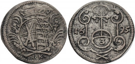 Sachsen/-Alb. Linie, Kurfürstentum nach 1547. 
FRIEDRICH AUGUST I., 1694-1733. 3 Pfennig 1695, Dresden. Gekröntes Wappen zwischen Palmzweigen, darunt...