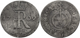 Sachsen/-Alb. Linie, Kurfürstentum nach 1547. 
FRIEDRICH AUGUST I., 1694-1733. 3 Pfennig 1709, Dresden. Gekröntes Monogramm AR zwischen geteilter Jah...